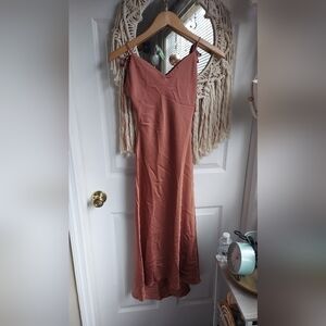 Abercrombie & Fitch Sleeveless V-Neck Maxi Dress in Rust
